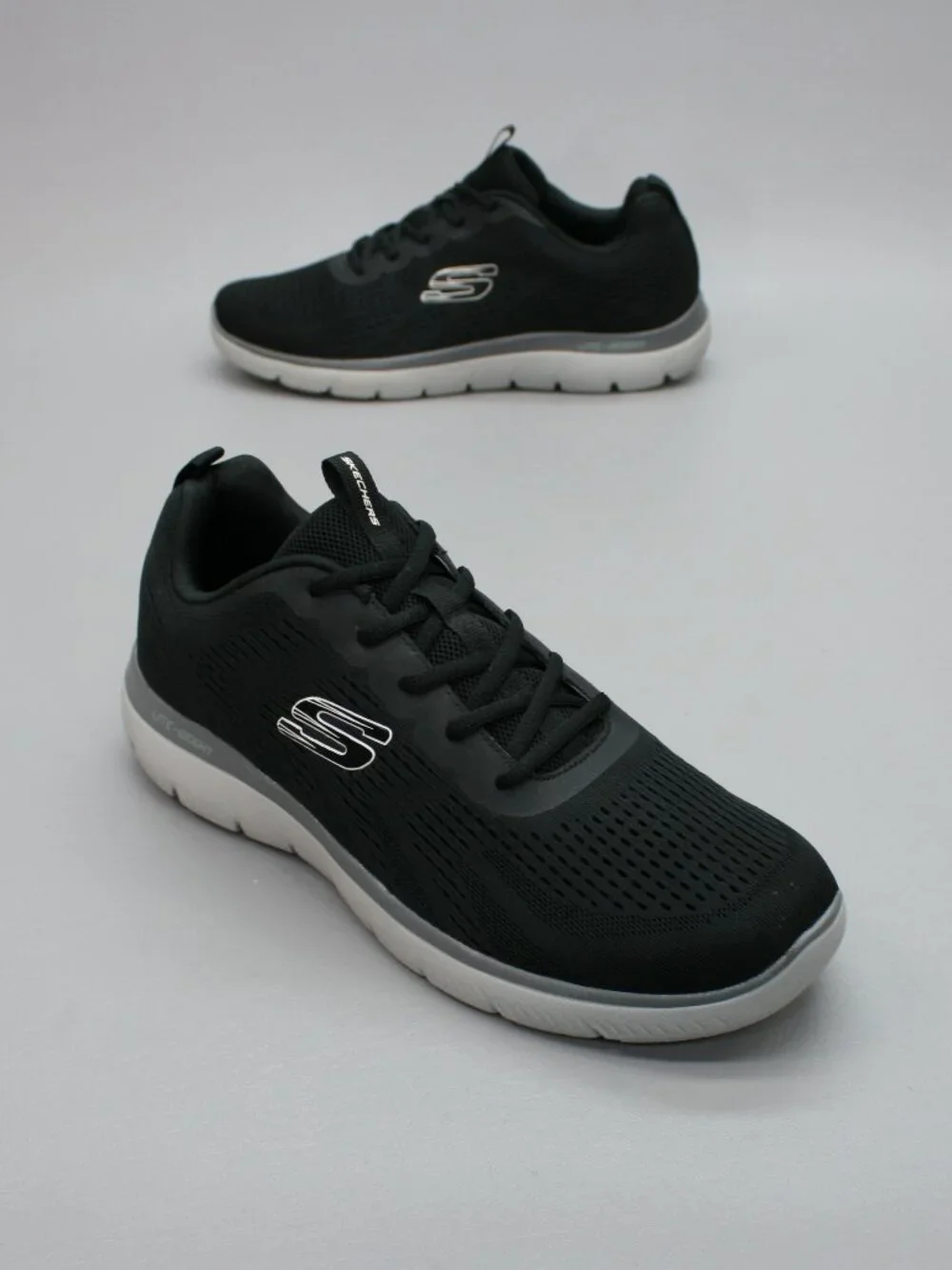 Skechers Men's 12 Summit Black Mesh Memory Foam Lace-up Gym Shoes Sneakers 16890